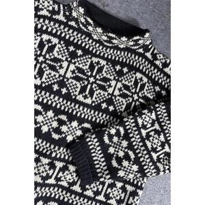 Eddie Bauer Nordic Fair Isle Black White Thick 100% Wool Sweater Mens Size Large